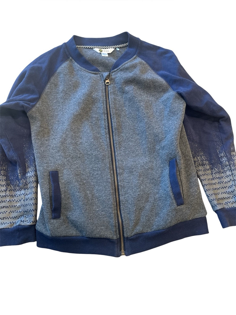 Kids Zip-Up Jacket in Heather Gray and Navy. New size 10
